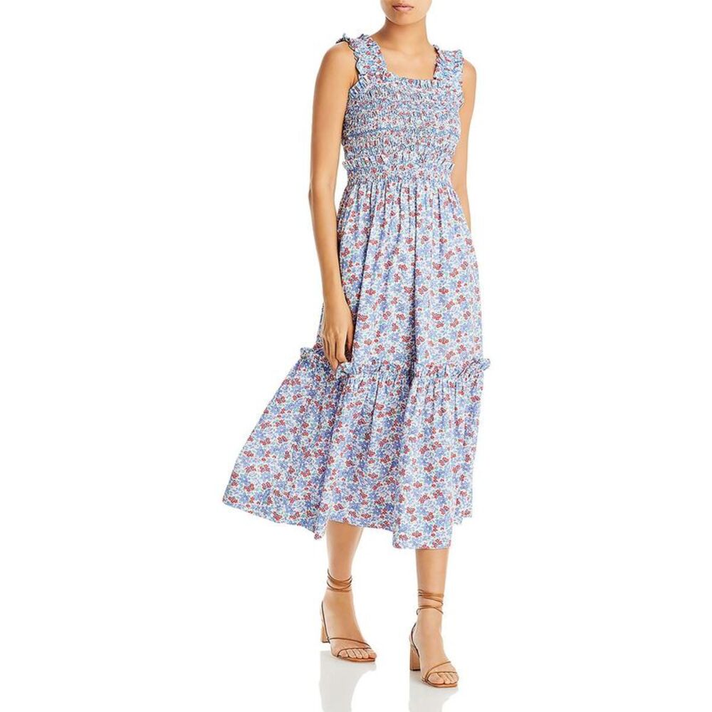Sea New York Womens Peggy Blue Cotton Mid-Calf Summer Midi Dress